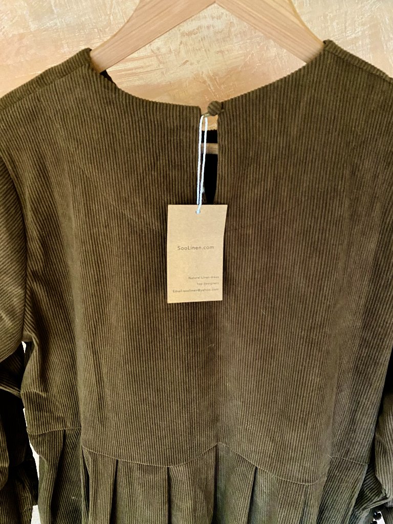 Soolinen Corduroy Dress Pockets Button Patchwork Fall Dress Long Sleeve L Brown — image 3 of 4